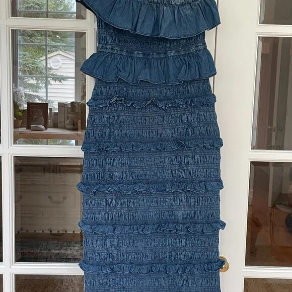 Cleobella Strapless Ruffled Blue Dress - Picture 2 of 5